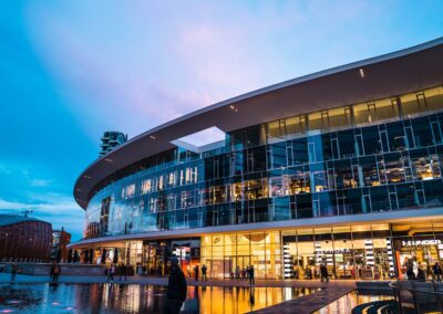 architectural photography of black and gray building